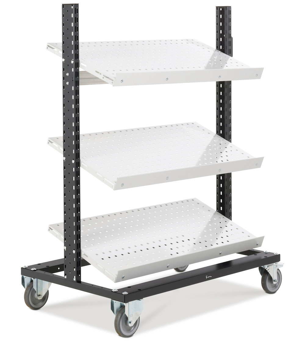  - Bin Cart met 3 perfo panelen/legborden met stoprand 1067mmBx668mmDx1357mmH BINCART1004